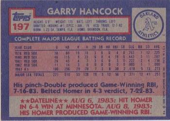 1984 Topps #197 Garry Hancock Back