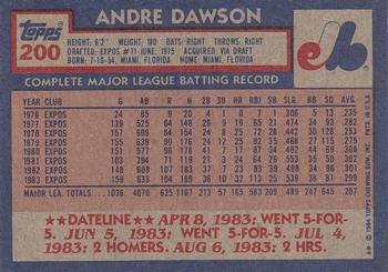 1984 Topps #200 Andre Dawson Back