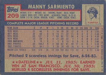 1984 Topps #209 Manny Sarmiento Back