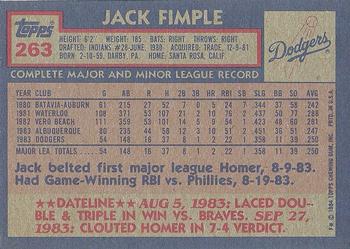 1984 Topps #263 Jack Fimple Back