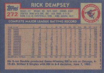 1984 Topps #272 Rick Dempsey Back