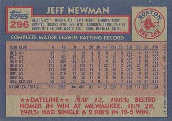 1984 Topps #296 Jeff Newman Back
