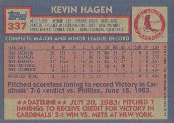1984 Topps #337 Kevin Hagen Back