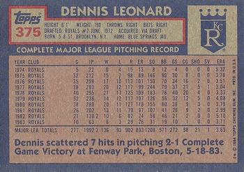1984 Topps #375 Dennis Leonard Back