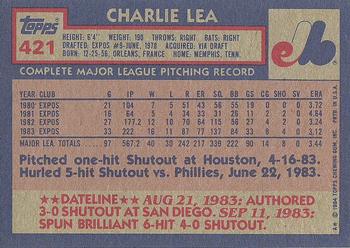 1984 Topps #421 Charlie Lea Back