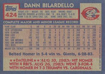 1984 Topps #424 Dann Bilardello Back