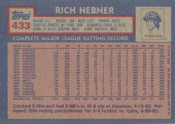 1984 Topps #433 Rich Hebner Back