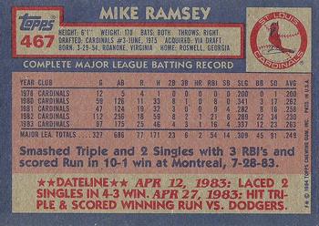 1984 Topps #467 Mike Ramsey Back