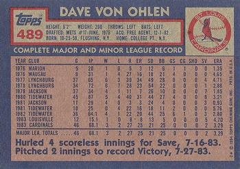 1984 Topps #489 Dave Von Ohlen Back