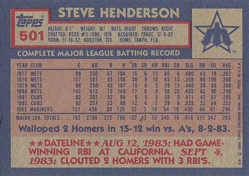 1984 Topps #501 Steve Henderson Back
