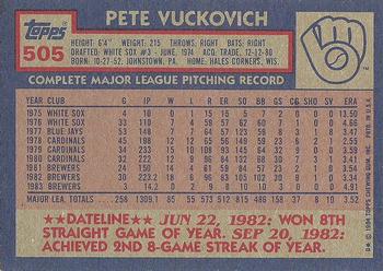 1984 Topps #505 Pete Vuckovich Back