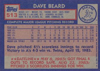 1984 Topps #513 Dave Beard Back