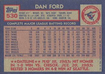 1984 Topps #530 Dan Ford Back