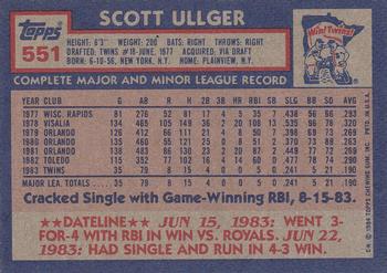 1984 Topps #551 Scott Ullger Back