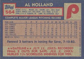 1984 Topps #564 Al Holland Back