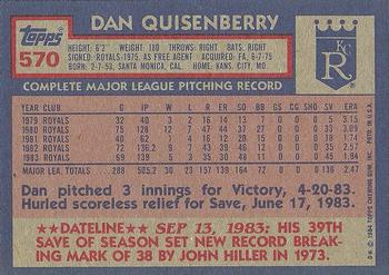 1984 Topps #570 Dan Quisenberry Back