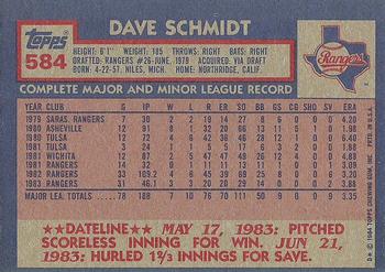 1984 Topps #584 Dave Schmidt Back