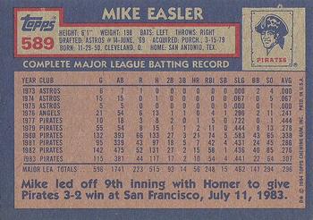 1984 Topps #589 Mike Easler Back