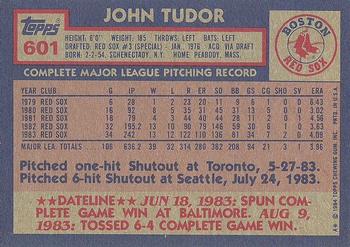 1984 Topps #601 John Tudor Back
