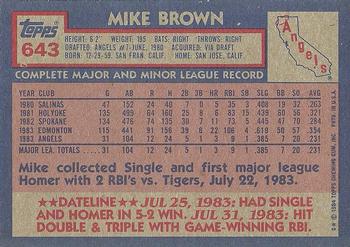1984 Topps #643 Mike Brown Back