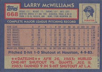 1984 Topps #668 Larry McWilliams Back