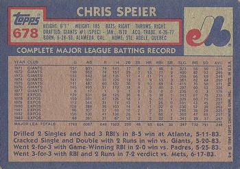 1984 Topps #678 Chris Speier Back