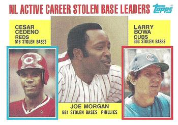 1984 Topps #705 NL Active Career Stolen Base Leaders (Joe Morgan / Cesar Cedeno / Larry Bowa) Front