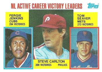 1984 Topps #706 NL Active Career Victory Leaders (Steve Carlton / Fergie Jenkins / Tom Seaver) Front