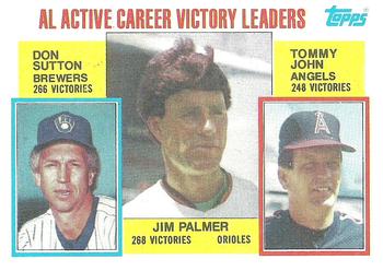 1984 Topps #715 AL Active Career Victory Leaders (Jim Palmer / Don Sutton / Tommy John) Front