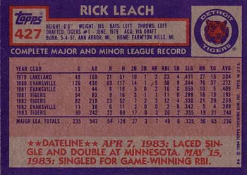1984 Topps #427 Rick Leach Back