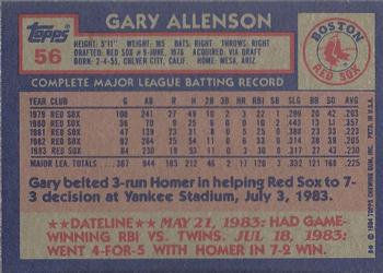 1984 Topps #56 Gary Allenson Back