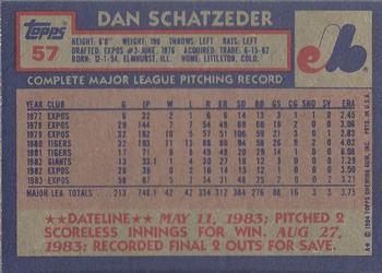 1984 Topps #57 Dan Schatzeder Back