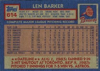 1984 Topps #614 Len Barker Back