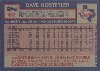 1984 Topps #62 Dave Hostetler Back