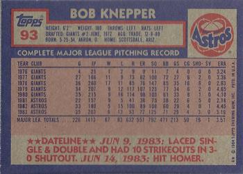 1984 Topps #93 Bob Knepper Back