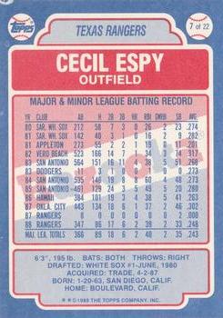 1989 Topps Bazooka #7 Cecil Espy Back