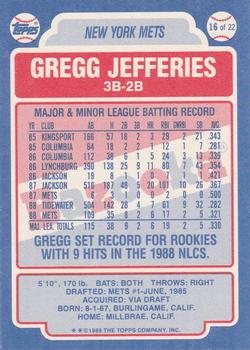 1989 Topps Bazooka #16 Gregg Jefferies Back