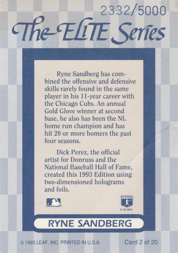 1993 Donruss - The Elite Series Supers (Update Jumbo) #2 Ryne Sandberg Back