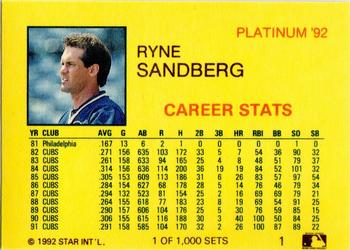 1992 Star Platinum #1 Ryne Sandberg Back