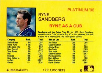 1992 Star Platinum #6 Ryne Sandberg Back