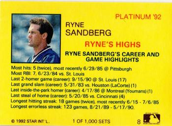 1992 Star Platinum #8 Ryne Sandberg Back