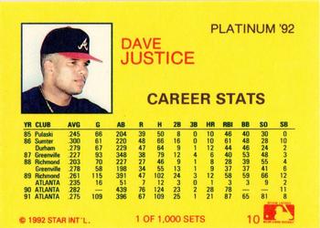 1992 Star Platinum #10 Dave Justice Back