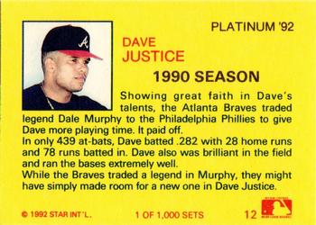 1992 Star Platinum #12 Dave Justice Back