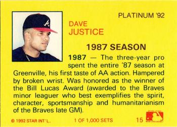 1992 Star Platinum #15 Dave Justice Back