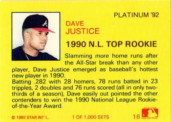 1992 Star Platinum #16 Dave Justice Back