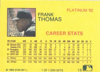 1992 Star Platinum #19 Frank Thomas Back
