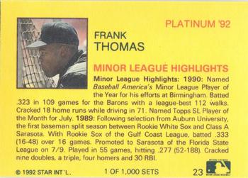 1992 Star Platinum #23 Frank Thomas Back