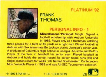 1992 Star Platinum #26 Frank Thomas Back