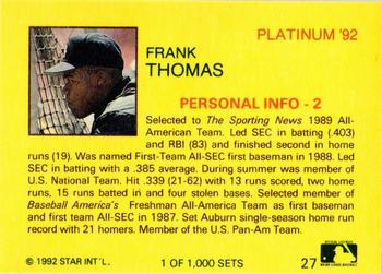 1992 Star Platinum #27 Frank Thomas Back