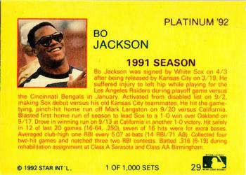 1992 Star Platinum #29 Bo Jackson Back